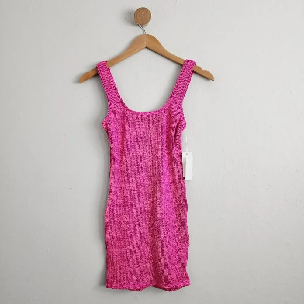 Good American Always Fit Sculpt Mini Dress NWT Fuchsia Pink Ribbed Size 00 0 XS - Picture 5 of 13